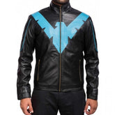 V-Shape Blue Design Men's Night wing Black Slim-fit Leather Jacket